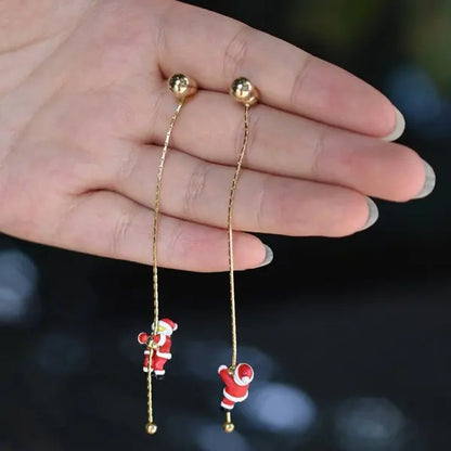 Neue Design Moving Santa Claus Quaste Baumeln Ohrringe für Frauen Weihnachten Baum Schneeflocke Asymmetrische Lange Ohrring Neue Jahr Schmuck