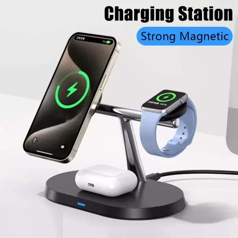NEUER magnetischer kabelloser Ladeständer für iPhone 16 15 14 13 12 Pro iWatch 9 8 Airprods 3 in 1 Schnellladestation