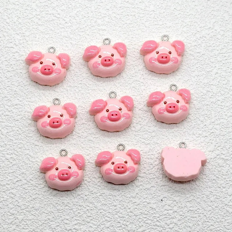 10 Stück Kawaii leuchtend rosa Schwein Harz Charms Cartoon Flatback Tier Ohrring Schlüsselanhänger Anhänger DIY Schmuck machen