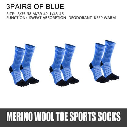 WRELS Thermosocken aus Merinowolle für Herren, feuchtigkeitsableitend, verdickt, warm, Ski, Wandern, Dämpfung, Kompression, Sport-Zehensocken