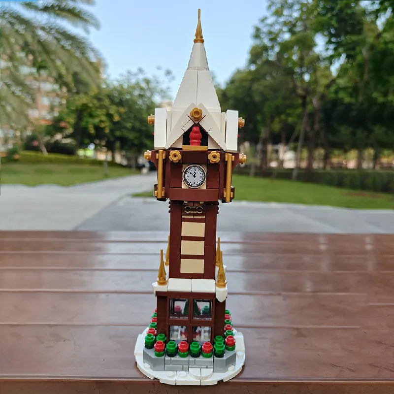 345PCS MOC Weihnachten Straße Uhr Turm Bausteine Stadt Platz Kalender Glocke Turm Architektur Ziegel Spielzeug Weihnachten Geschenk