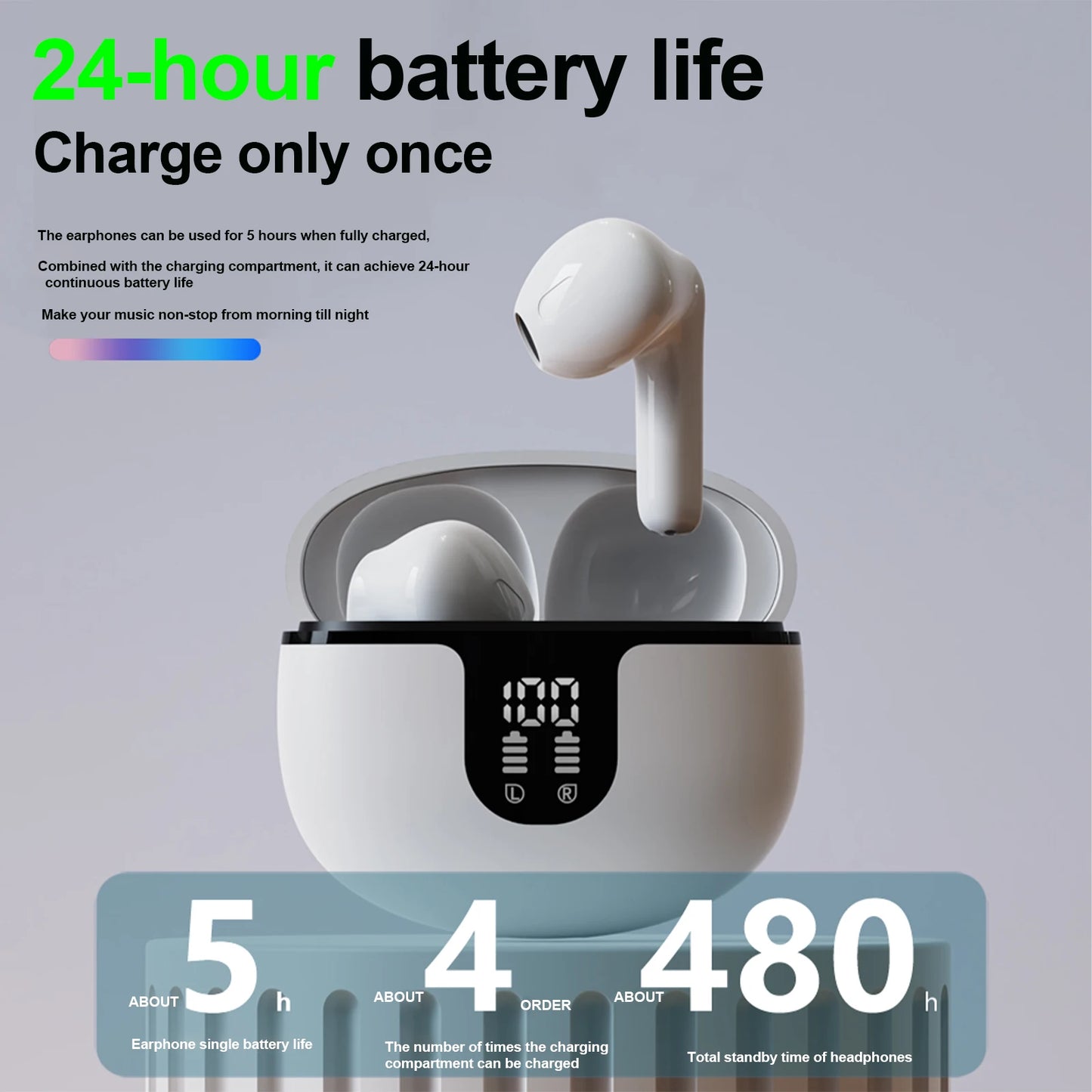 Kabellose Ohrhörer mit Mikrofon, langlebigem Akku und Ladeetui-Design, geeignet für den In-Ear-Einsatz von Gaming-Musik