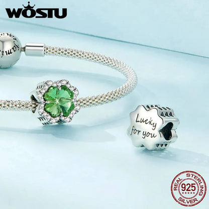 WOSTU Charms-Anhänger aus 925er-Sterlingsilber, grüner Baum des Lebens, Glücksklee-Perlen, passend für Original-Armbänder, Halsketten, DIY-Schmuck, Geschenk
