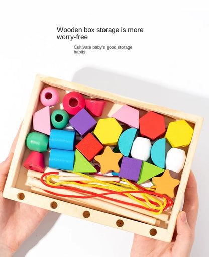 Montessori Holzspielzeug Farbform passendes Puzzlespiel Bunte Perlen Farbkognition Frühes Lernspielzeug Geschenk für Kinder