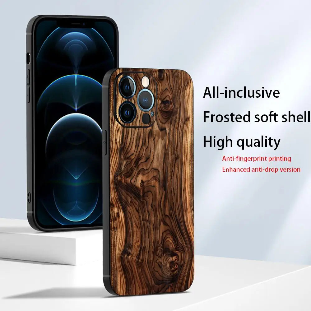 Kreative Handyhülle mit Holzmaserungsmuster, geeignet für iPhone 17, 16, 15, 14, 13, 12, 11, Pro/Max/Plus, All-Inclusive-Frosted-Softshell