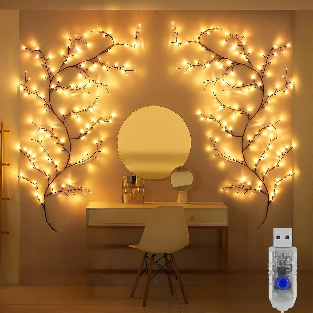 96 LEDS biegbare Weidenrebenlichter, 8 Moeds Rattanbaum dekoratives Licht, Nachtlicht, für Wand, Schlafzimmer, drinnen und draußen, Weihnachten