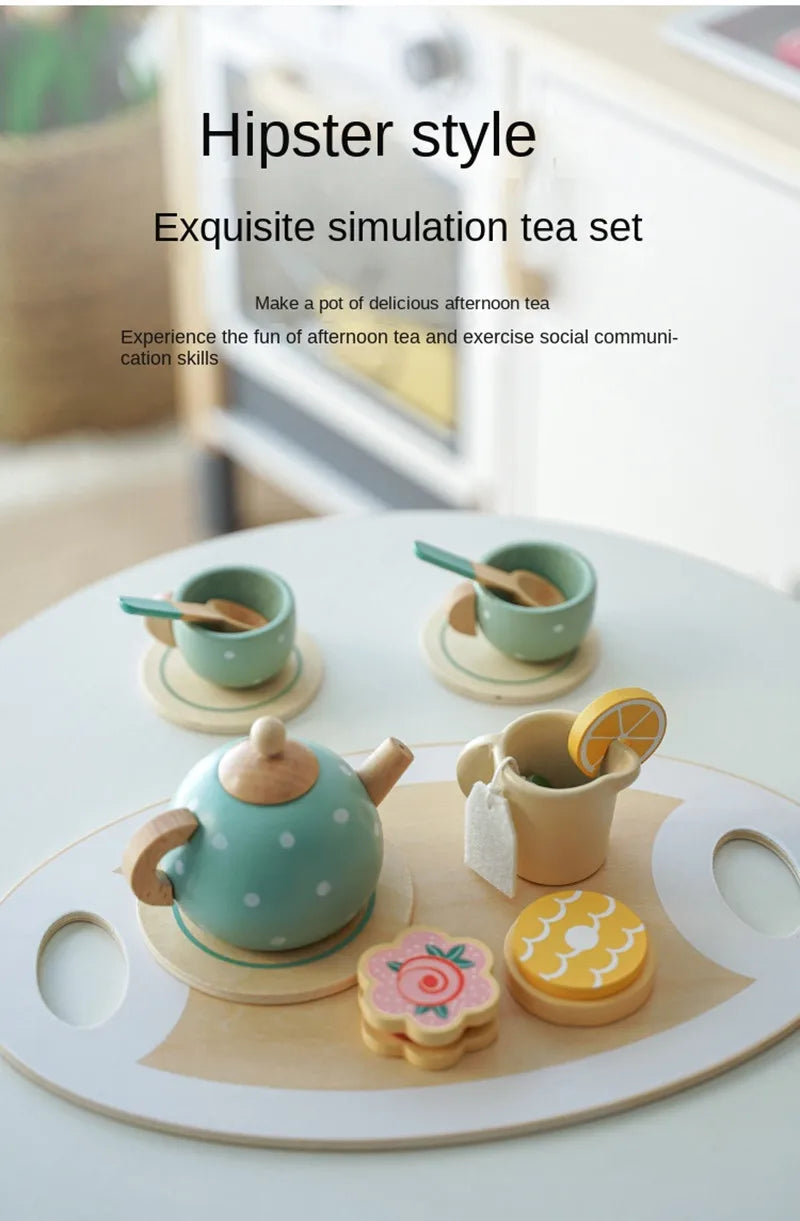 Mädchen Spielzeug Holz Nachmittag Tee Set kinder Spielzeug Küche Pretend Spielen Set Toaster Kaffeemaschine Eis Kinder Pädagogisches Spielzeug