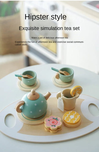 Mädchen Spielzeug Holz Nachmittag Tee Set kinder Spielzeug Küche Pretend Spielen Set Toaster Kaffeemaschine Eis Kinder Pädagogisches Spielzeug