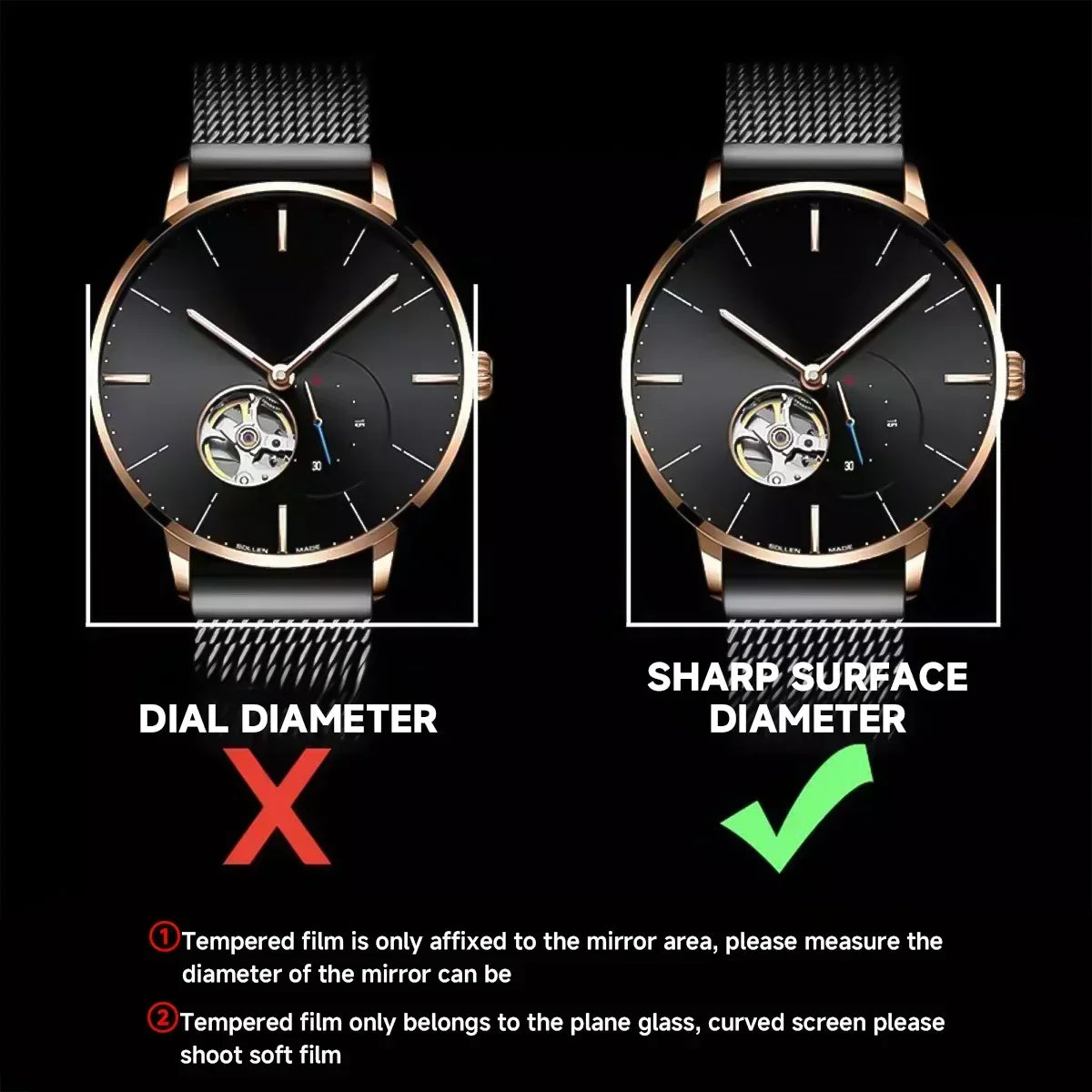 26–46 mm Universal-Smartwatch-Displayschutzfolie aus gehärtetem Glas, Schutzfolie, 28 mm, 30 mm, 32 mm, 38 mm, 40 mm, 41 mm, 42 mm, Durchmesser 2–5 Stück