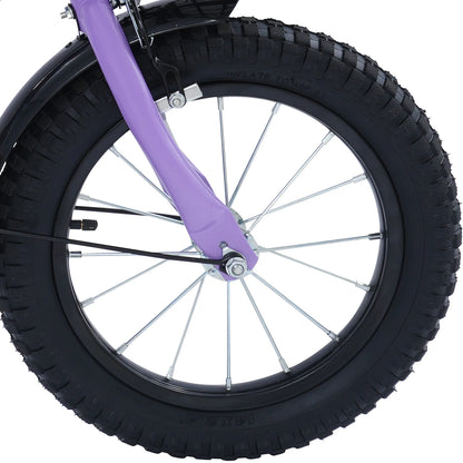 14-Zoll-Kinderfahrrad, verstellbarer Sitz, Kinderfahrradlast 50 kg, mit Trainingsrädern + Korb + Rücksitz für 3–6 Jahre alt (lila/rosa)