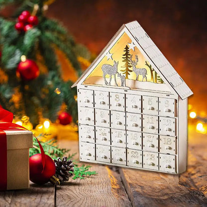 Weihnachts-Adventskalenderhaus aus Holz mit 24 Schubladen, Countdown zu Weihnachten für Kinder, LED-Heimdekoration, klein/groß