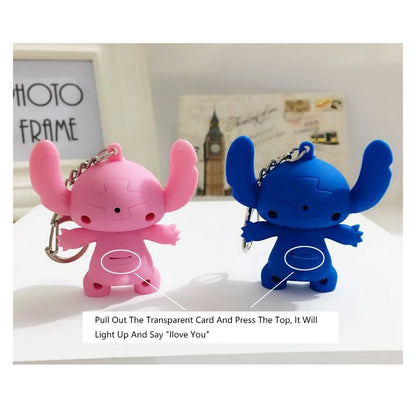 Lilo und Stitch Engel leuchtender Klang Schlüsselanhänger Cartoon Animation Kinder Erwachsene Geschenk Reißverschluss Dekoration Spielzeug Modell Ornament Puppe DIY