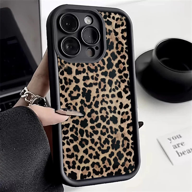 Mode Sexy Braun Leopard Silikon Soft Case Für iPhone 13 14 Pro Max 11 12 Mini 15 16 Plus SE2022 7 8 X XS XR Stoßfest Abdeckung
