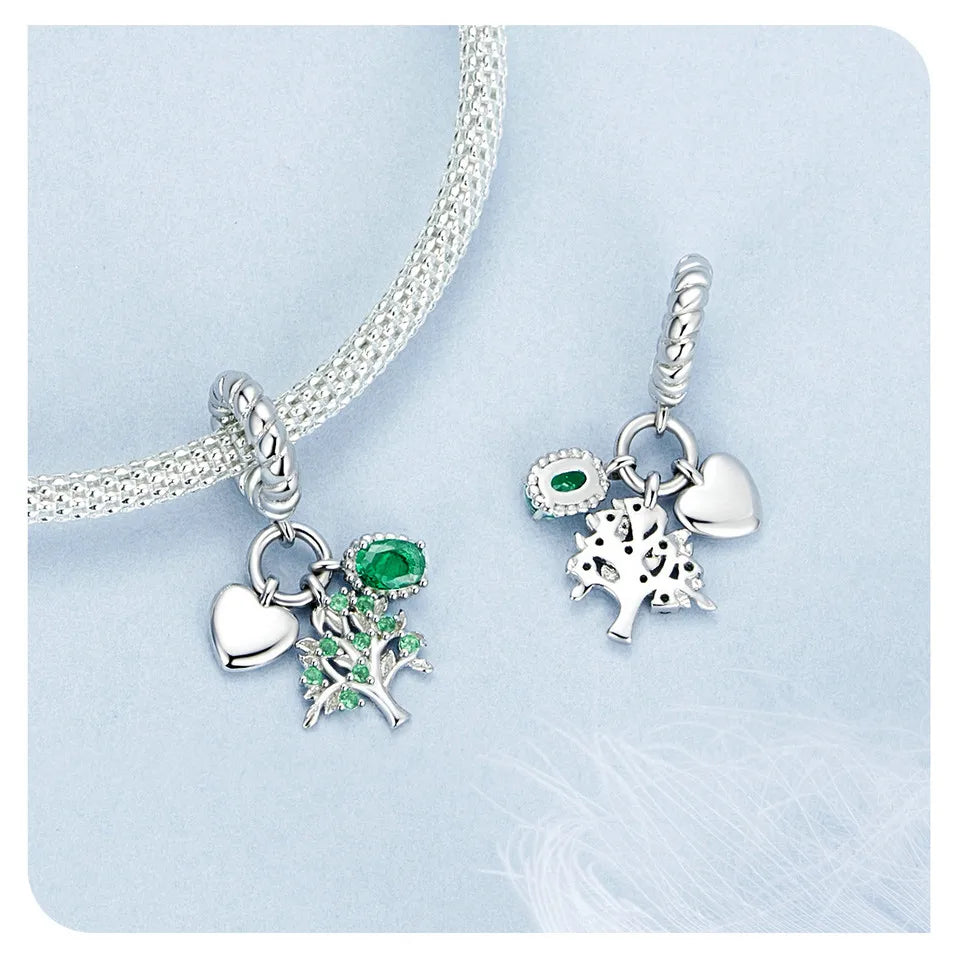 WOSTU Charms-Anhänger aus 925er-Sterlingsilber, grüner Baum des Lebens, Glücksklee-Perlen, passend für Original-Armbänder, Halsketten, DIY-Schmuck, Geschenk