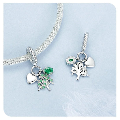 WOSTU Charms-Anhänger aus 925er-Sterlingsilber, grüner Baum des Lebens, Glücksklee-Perlen, passend für Original-Armbänder, Halsketten, DIY-Schmuck, Geschenk