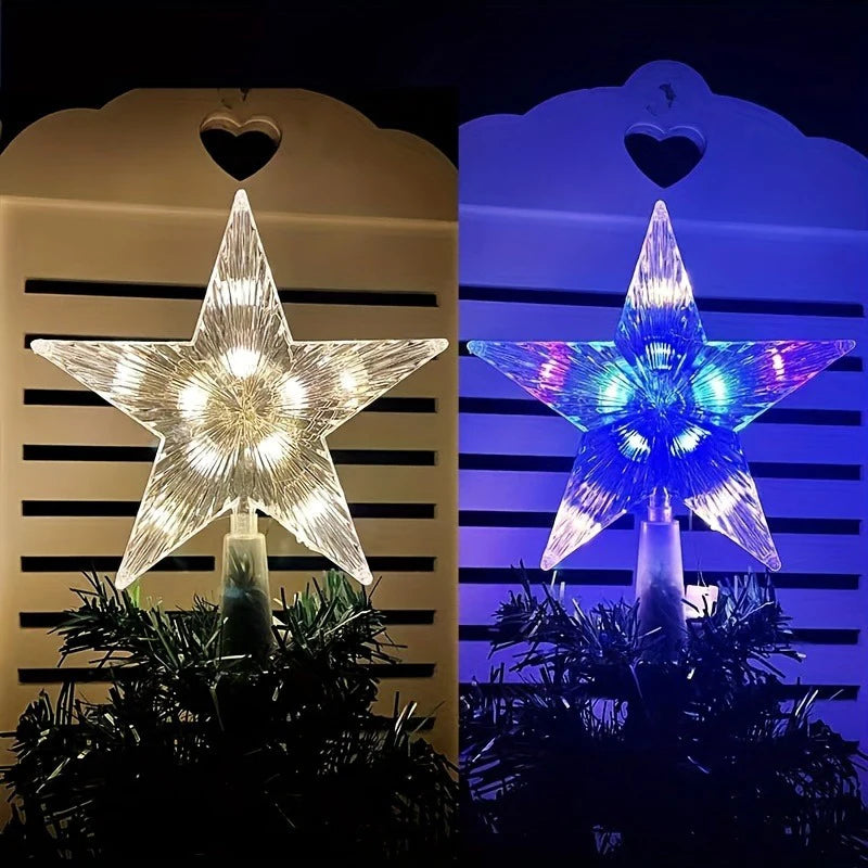 15 cm Weihnachtsdekoration, leuchtender Baumspitze, glitzernder leuchtender Stern, Weihnachtsbaumschmuck für Heimdekoration, Navidad, Neujahr 2026 Geschenk
