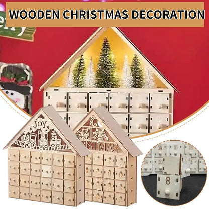 Weihnachts-Adventskalender, 24-Tage-Countdown-Dekoration, Weihnachten, wiederverwendbare Holzdekoration, Tischplatte, abnehmbar, A8i6