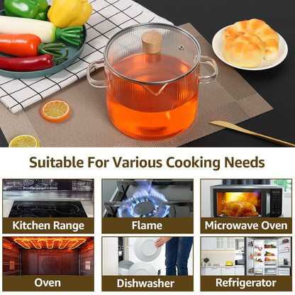 1,6/2,3 l Glas-Kochtopf mit Deckel, Glas-Topf, Müsli, Schüsseln, Topf für Herd, hohes Borosilikat, klares Kochen, Suppe, Backformen