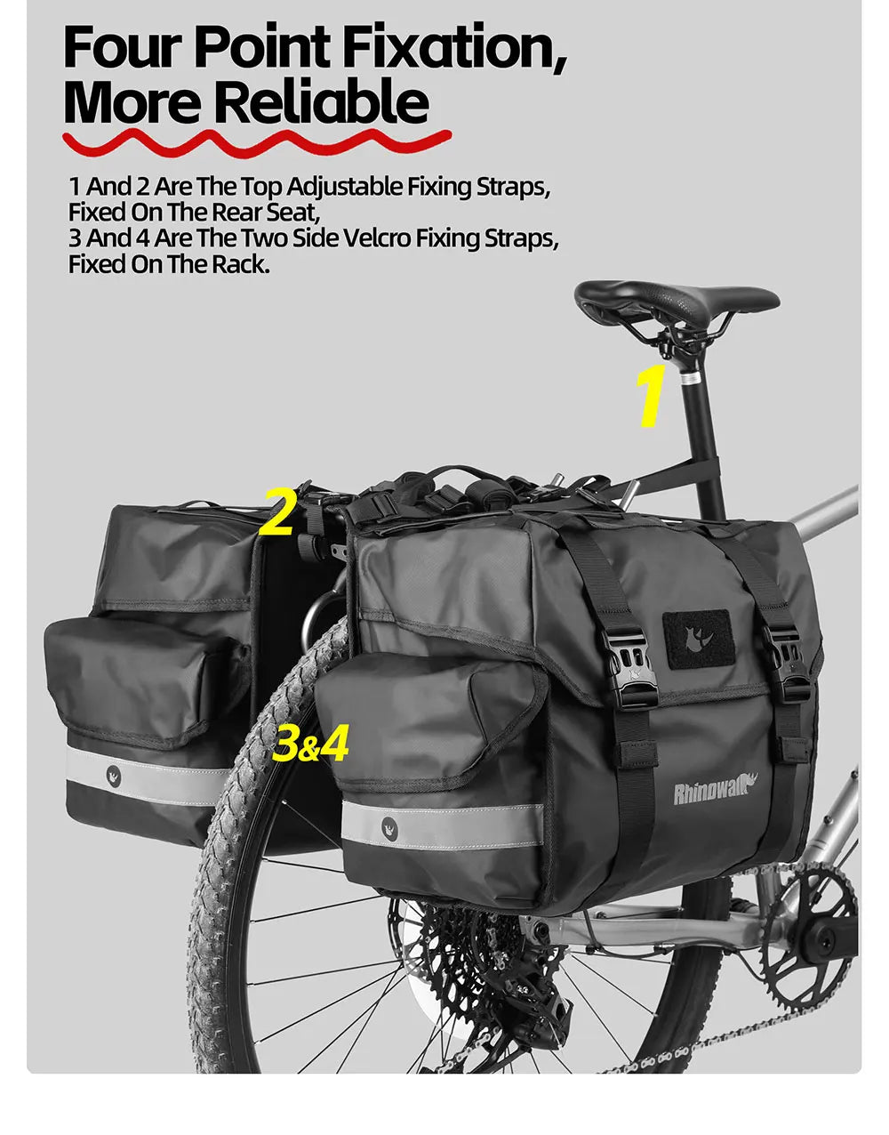 Rhinowalk Fahrrad-Gepäckträgertasche, 22/40/50 l, wasserdichte doppelseitige Fahrrad-Satteltasche mit innerer Stützplatte, erweiterbarer Aufbewahrungsgurt