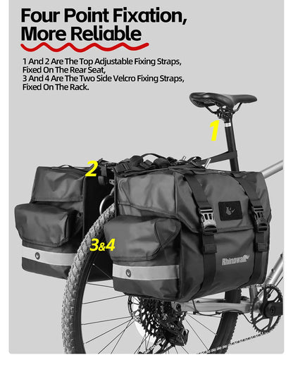 Rhinowalk Fahrrad-Gepäckträgertasche, 22/40/50 l, wasserdichte doppelseitige Fahrrad-Satteltasche mit innerer Stützplatte, erweiterbarer Aufbewahrungsgurt