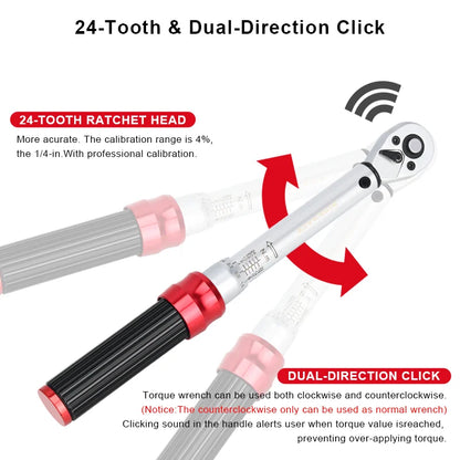 RIDERACE Fahrrad-Drehmomentschlüssel-Set, 15-teilig, 1/4 Zoll, 2–24 Nm, Dual-Richtung, Fahrrad-Inbusschlüssel, Werkzeug, Steckschlüssel, Pro-Motorrad-Reparatursatz