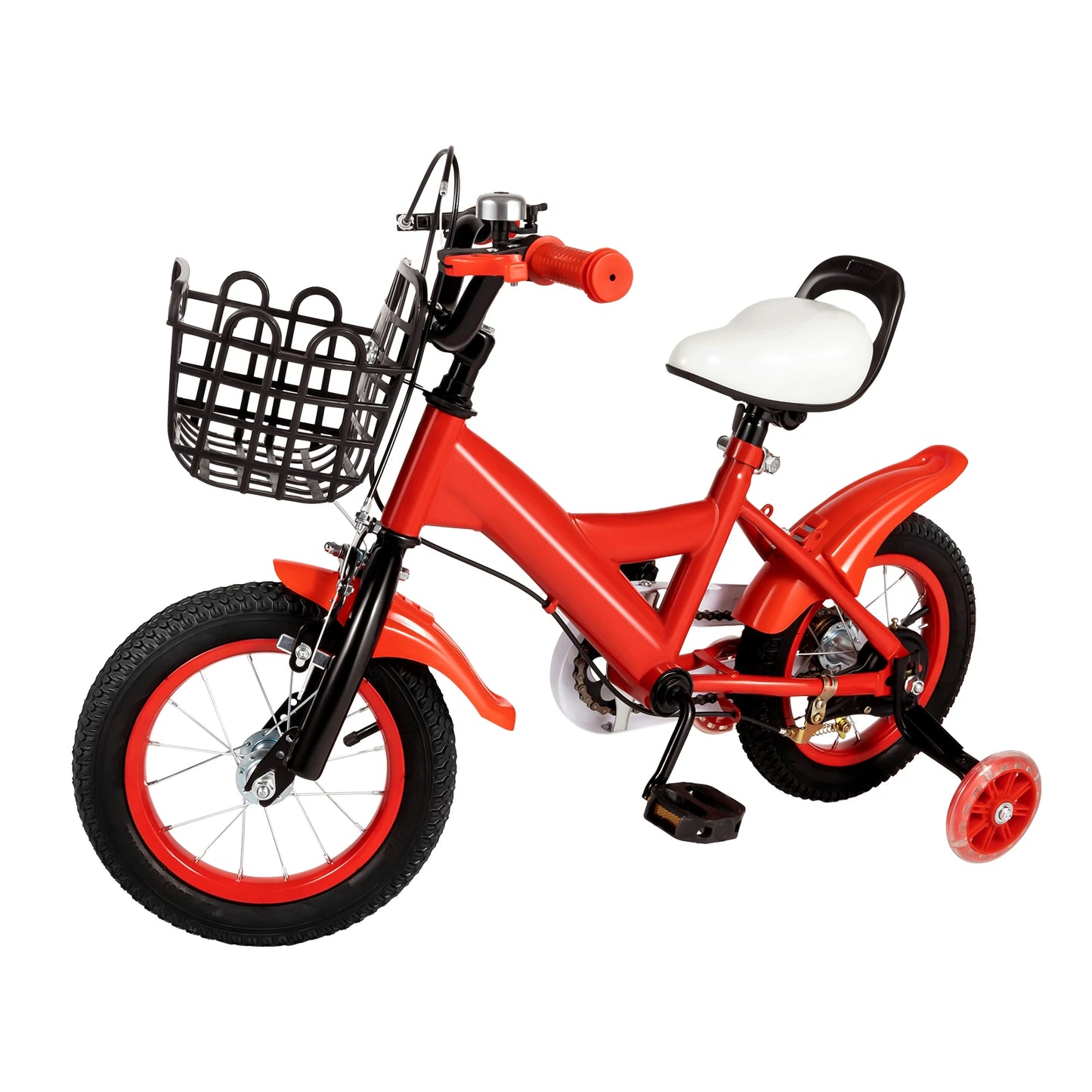 12" rotes Fahrrad mit Stützrädern, verstellbarer Sitz und Lenker, Sicherheitsbremsen, blinkende Räder für Kinder von 2–4 Jahren