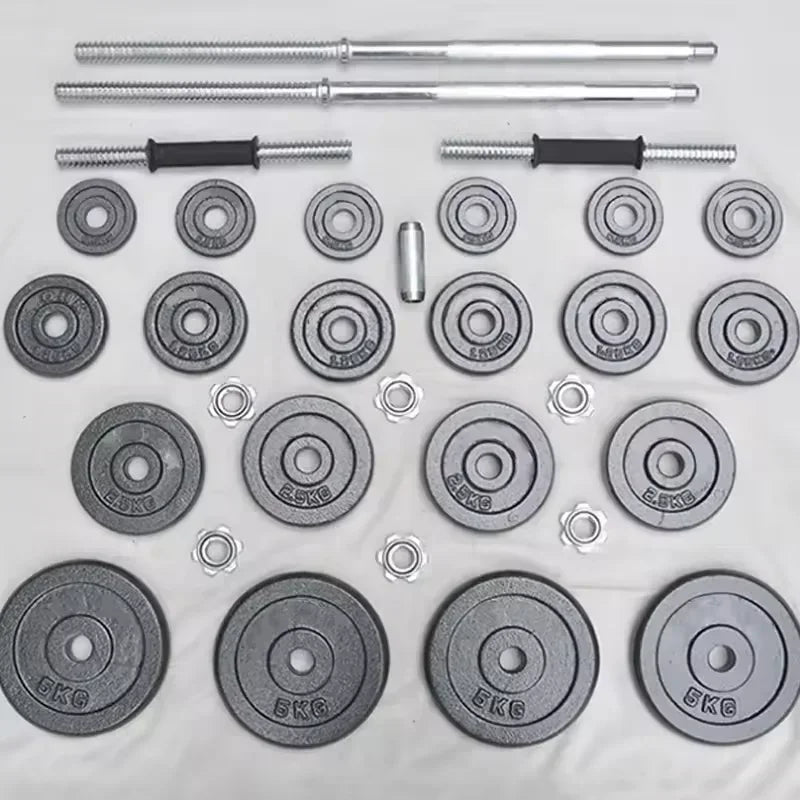 10 kg, 15 kg, 20 kg, 30 kg, Fitnessstudio, Zuhause, Gewichtheben, Hanteln mit Box, bemalt, schwarz lackiert, Gusseisen-Hanteln, Langhantel-Set.