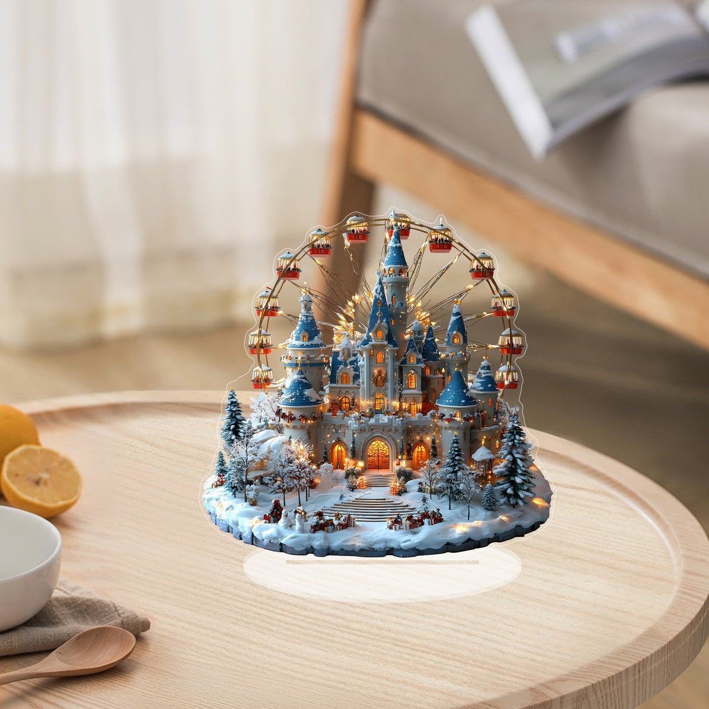 1pc Winter Castle Ferris Wheel Acrylic Desktop Display - Festive & Fun Decor for Home, Office, and Bedroom - Perfect Christmas Gift with Base Included