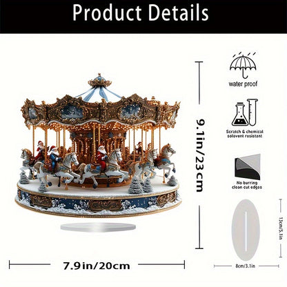 Boho Style Acrylic Carousel Music Box with Santa Claus Theme – Tabletop Decorative Sign & Plaque, Multipurpose Santa Rotating Merry-Go-Round, Ideal for Home & Office Display, Perfect Christmas Gift – 1 Piece