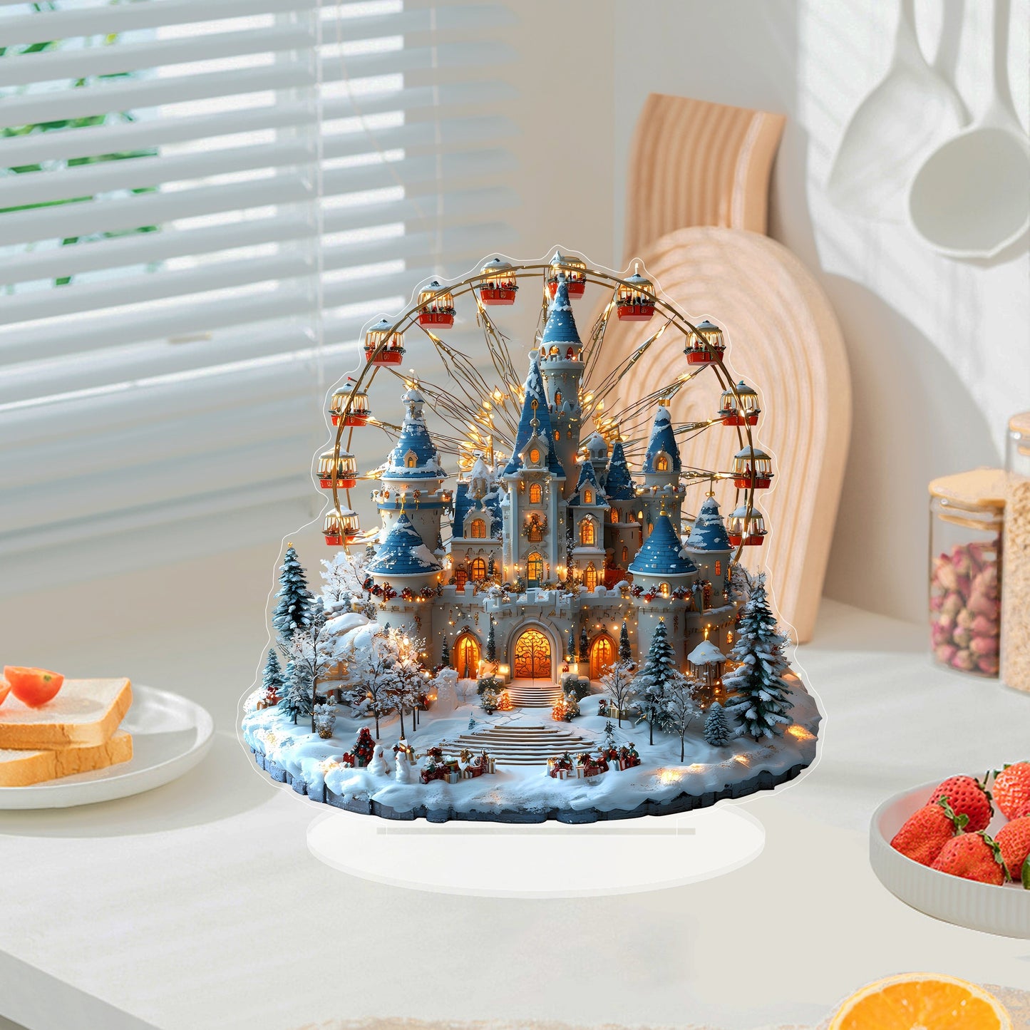 1pc Winter Castle Ferris Wheel Acrylic Desktop Display - Festive & Fun Decor for Home, Office, and Bedroom - Perfect Christmas Gift with Base Included