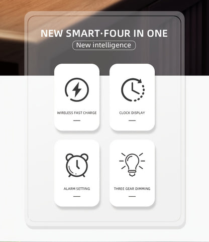 4in 1 Multifunction Wireless Charger Pad Stand LED Night Light Temperature Time Desktop Alarm Clock Mobile Phone Chargers Induction Fast Charging Dock Station Base for iPhone 16 15 14 13 12 for Galaxy S25 S24 S23 Bedroom Offi