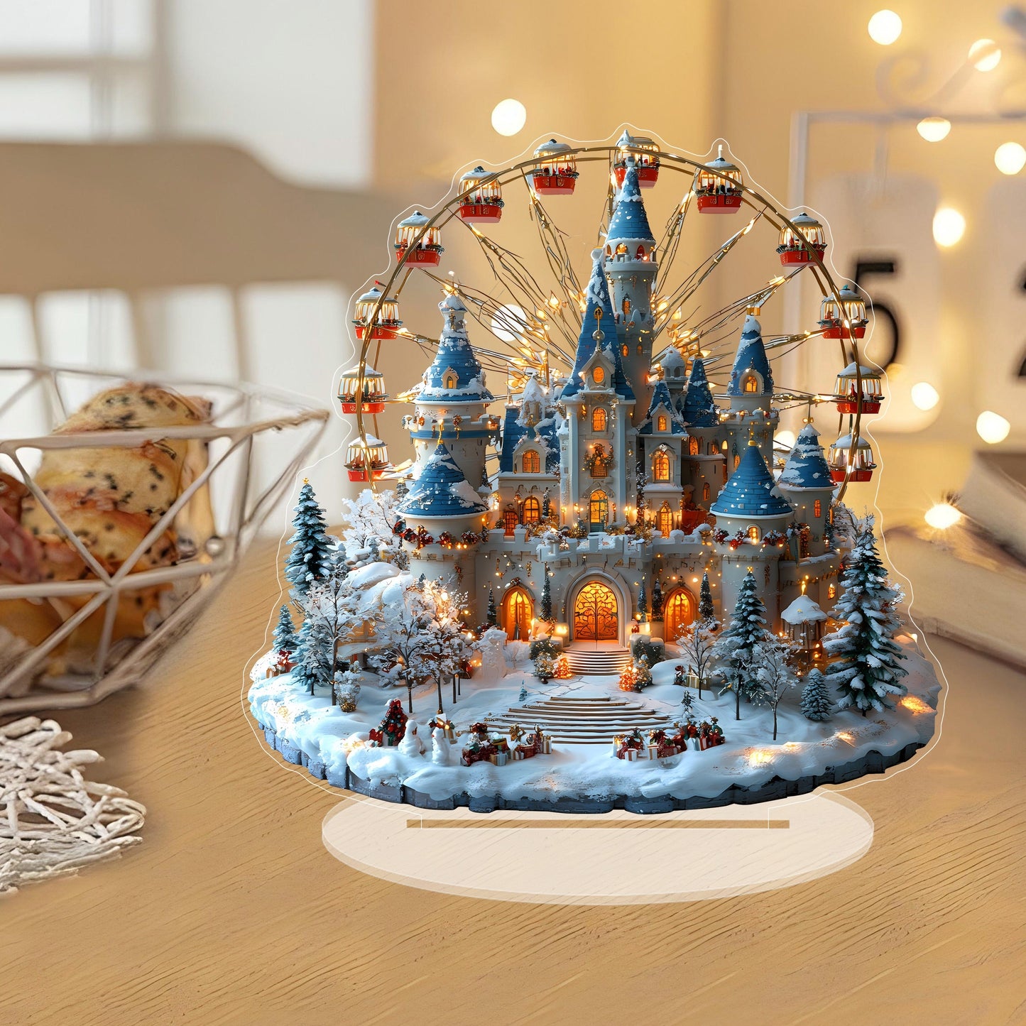 1pc Winter Castle Ferris Wheel Acrylic Desktop Display - Festive & Fun Decor for Home, Office, and Bedroom - Perfect Christmas Gift with Base Included