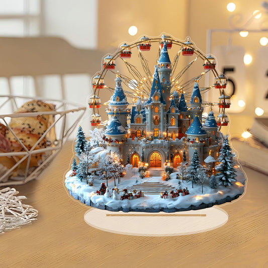 1pc Winter Castle Ferris Wheel Acrylic Desktop Display - Festive & Fun Decor for Home, Office, and Bedroom - Perfect Christmas Gift with Base Included