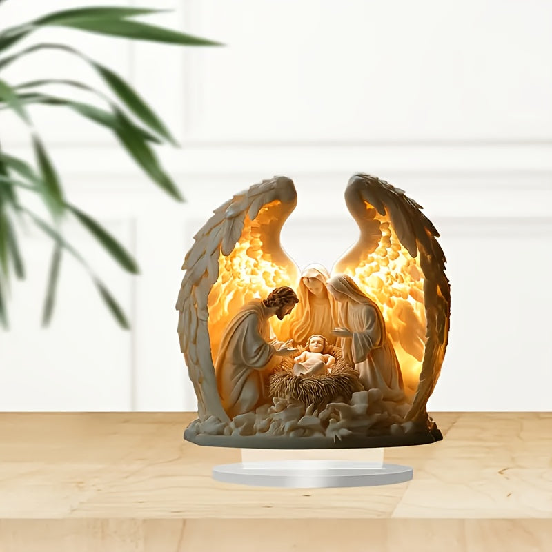 [2D Flat]1pc Bohemian Acrylic Resin Christmas Scene Tabletop Decor - Versatile Boho Display for Home, Office, Cafe - Nativity Scene Plaque And Statue, Text-Free, Desk Mount