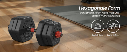 SONGMICS Hantelset, Hanteln mit Verbindungsstange, Hexagon, Kurzhantelset, für Workout, Fitnesstraining, Gewichtheben