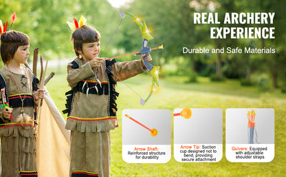SucceBuy Pfeil- und Bogen-Set für Kinder, 2er-Pack, LED-Bogenschießen-Set mit 20 Pfeilen, 2 Pistolen, Outdoor-Spielzeug für Kinder, Jungen und Mädchen ab 6 Jahren
