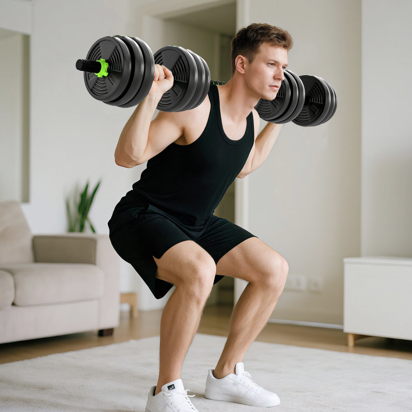 Sportnow 3-in-1 verstellbares Hantelset 20 kg, Gewichtsset mit Verbindungsstange und rutschfestem Griff, Gewichte und Hanteln